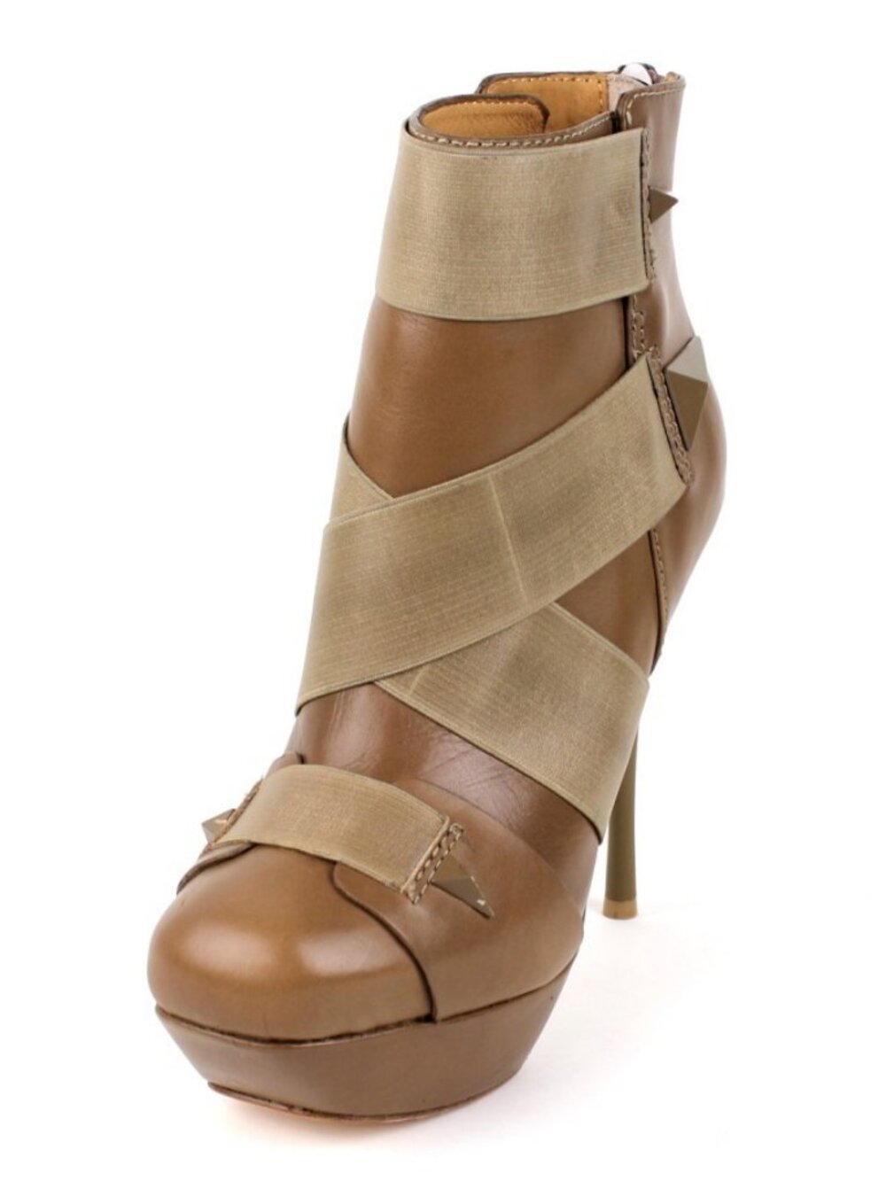 Gwen Stefani L.A.M.B. BASK Beige Leather Stiletto Bootie Zipper